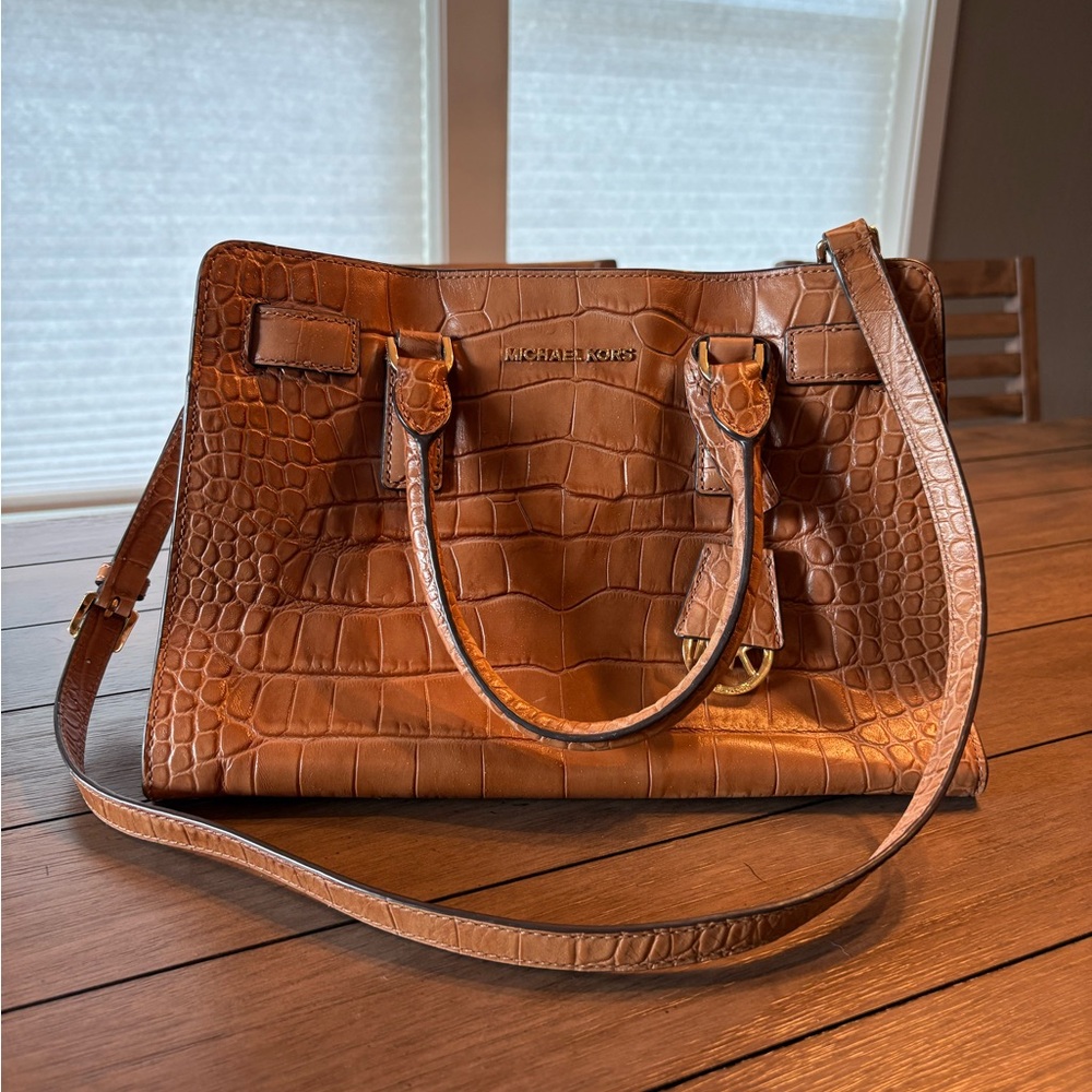 Michael Kors Tan Crocodile Embossed Satchel